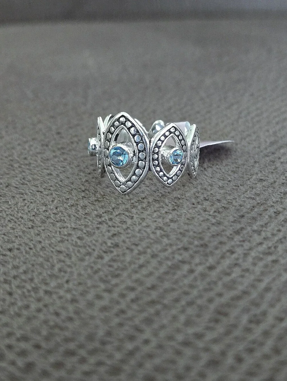 Athra Trading Inc. (ATI) Silver🤍 Ring💍 with Evil Eyes🧿 and Sky Blue🩵 Topaz